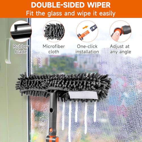 Image of Chabatree Window Squeegee Cleaner Set 2-in-1 Window Cleaning Tool with Extendable Pole, Window Cleaning kit with Bendable Head for Indoor & Outdoor Glass for Car Indoor Outdoor High Windows