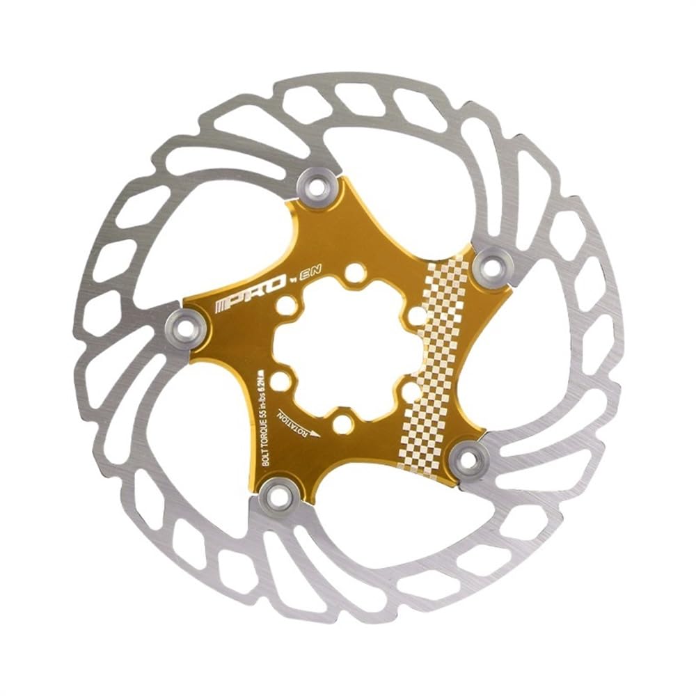 Disco Freno 203 mm/180 mm/160 mm/140 mm de 6 Pulgadas Rotor de Acero Inoxidable de Acero Freno de Disco Adecuado for MTB Partes for Bicicletas de Crucero de montaña Freno Disco(Gold 180mm)