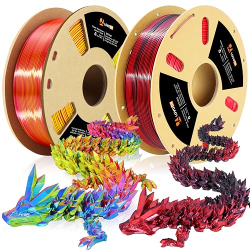 LOVOON Silk PLA 3D Printer Filament Bundle 2 KG, PLA Filament 1.75mm, Shiny Silk Blue/Yellow/Red and Silk Black/Red, Color Changing 3D Printer PLA Filaments, 1KG X 2 Spools