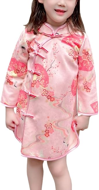 Girls Chinese Cheongsam Dragon Printed Long Sleeves New Year Infant Toddler Vintage Qipao Dress