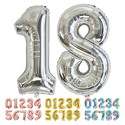 Ponmoo Foil Globo Número 18 81 Plata, Gigante Numeros 0 1 2 3 4 5 6 7 8 9 10-19 20-29 30 40 50 60 70 80 90 100, Grande Globos para La Boda Aniversario, Globo de Cumpleaños Fiesta Decoración