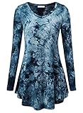 BAISHENGGT Womens Long Sleeve Flared Tunic Top X-Large Tie Dye Navy