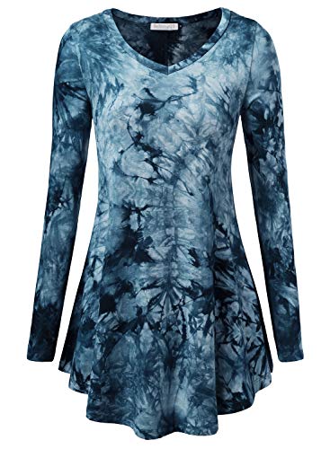 BAISHENGGT Womens Long Sleeve Flared Tunic Top X-Large Tie Dye Navy