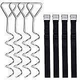 Uekars Trampoline Stakes, Corkscrew Shape Trampoline Anchor kit Steel Spiral Stakes,Heavy Duty Trampoline Parts Tie Down Kit Ground Wind Stake with Belt Straps for Trampolines Tents Swing.- Set of 4