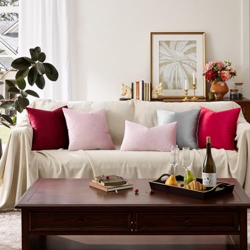 Image of GIGIZAZA Decorative Small Lumbar Pillow Covers,Cushion Covers Velvet Pink Pillows,Sofa Throw 12 X 20 Pillow Covers