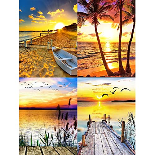 KEESIN 4 STÜCKE 5D Diamant Malerei Kits für Erwachsene Strand Sonnenuntergang Landschaft Full Drill Diamond Art Kits Kristall Strass Stickerei Kunst für Zuhause Wanddekoration 30x40cm Cover