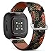 CJBROES Replacement Leather Watch Band, Compatible with Fitbit Versa 3 and Fitbit Sense of Wristband Bracelet Accessory - Japanese Peonies Flowers Embroidery Sequins