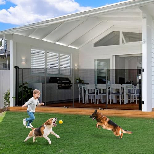 Reinforced 150 Inch Wide Retractable Baby Gate Indoor, 42 Tall Dog Gate Extra Wide with Child Lock, Length-Adjustable Mesh Gates Suitable for Stairs, Rooms, Doorways, Hallway, Kitchen
