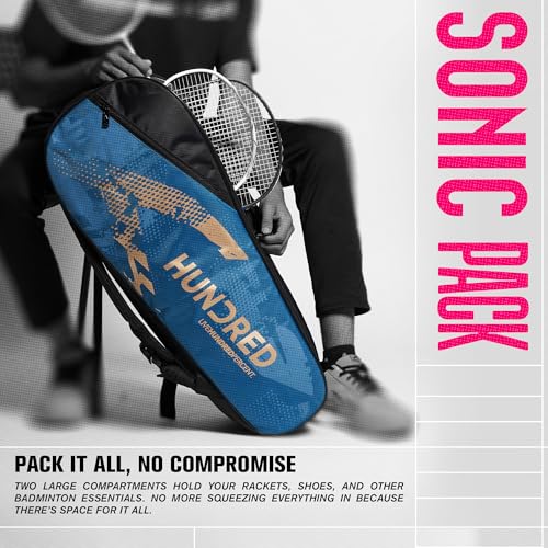 Image of Hundred Sonic Pack Kit Bag | Spacious Badminton Racket Bag with Dual Large Compartments for Rackets, Shoes & Gear - Ideal for Sports, Gym & Travel | Unisex Design