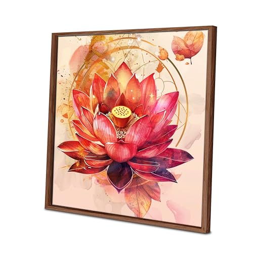 Image of PAINTINGMANTRA Modern Vastu Lotus Flower Framed Canvas Wall Art Painting for Living Room | Abstract Floral Painting with Frame perfect item for Home decor, Bedroom & office Size : 23x23 Inch