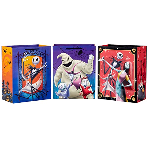 Hallmark Disney The Nightmare Before Christmas 13" Large Gift Bag Bundle (3 Bags: Jack Skellington, Zero, Sally, Lock, Shock And Barrel) For Halloween, Christmas, Birthdays #TOP3