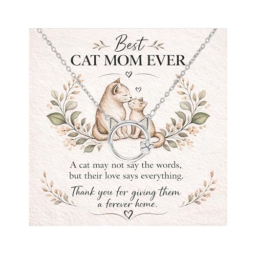 Cadeau maman chat collier avec pendentif patte et oreilles pour femme