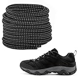 NDTEZUGT 13/64'' Original Round Shoeslaces for Boots, Boots Shoes Laces Strings Replacement Laces for Merrell Hiking Shoes (Black-Grey, 54''/140cm)