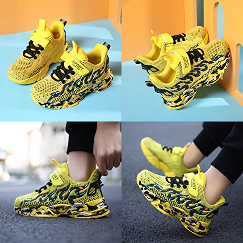 BTKSDAS Boys Shoes Casual Non Slip Shoes for Girls Running Gym Golf Athletic Tennis Shoes Kids Sneakers for Boys Black/Yellow Size 2.5 Little Kid,(1 Pair)