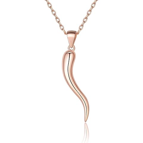 ChicSilver 925 Sterling Silver Lucky Italian Horn Pendant Necklace Protection Amulet Jewelry for Women, Silver/Gold Plated/Rose Gold Plated