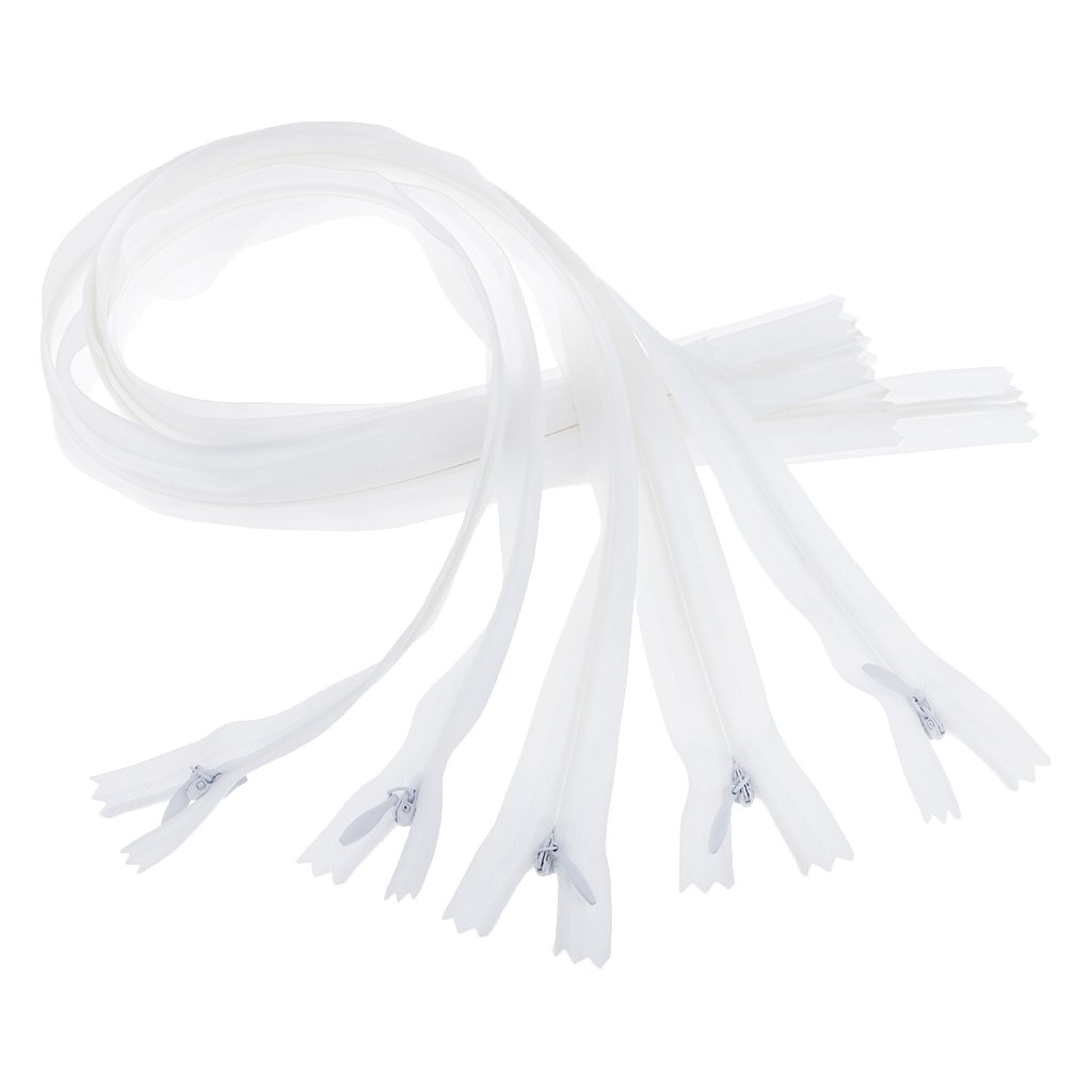 5 Pcs Nylon Coil Zippers Closed End Invisible Zipper for Sewing White