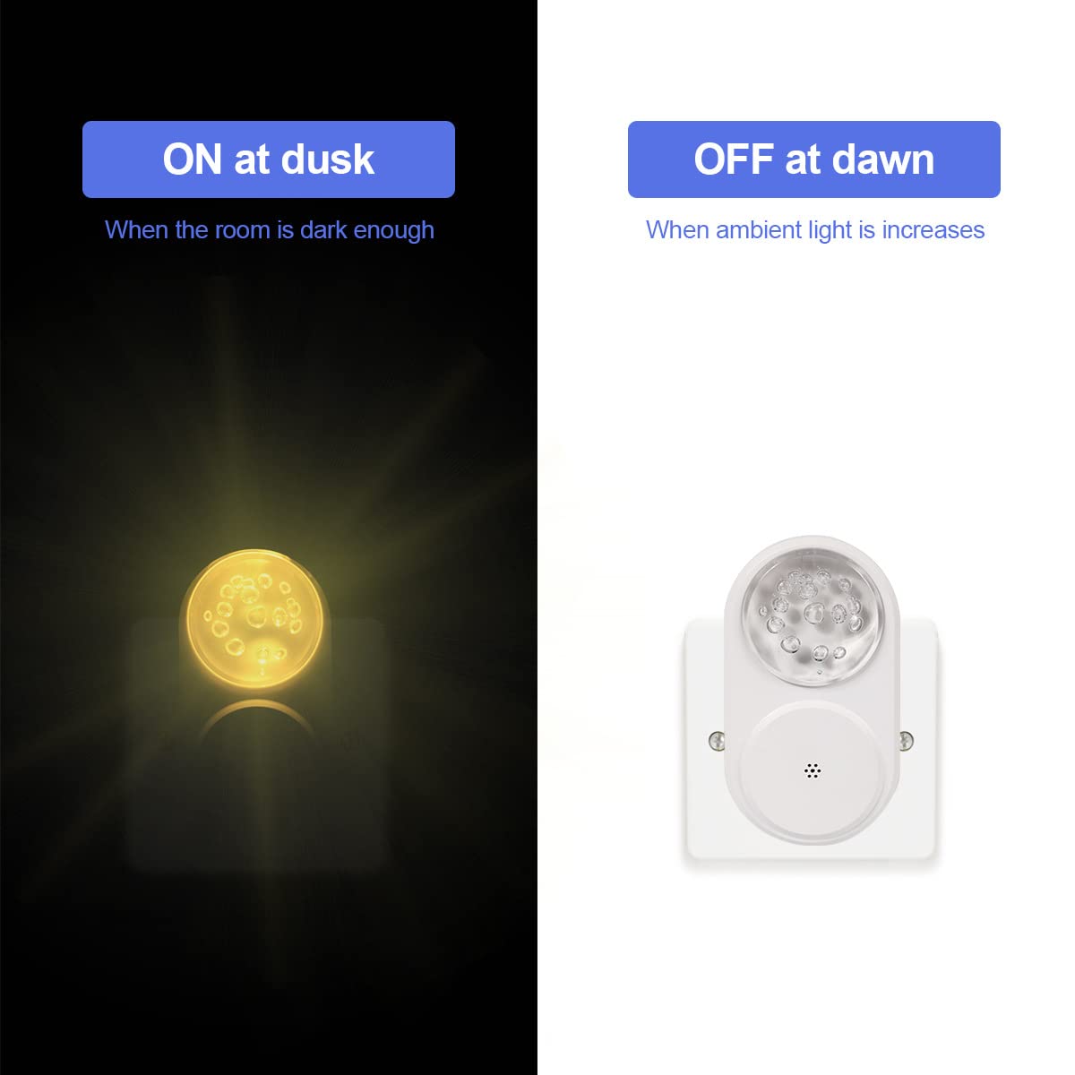 Zestaw 2 lamp ściennych LED z czujnikiem zmierzchu, lampka nocna ciepła biel 7 s, idealna do salonu, sypialni i schodów.