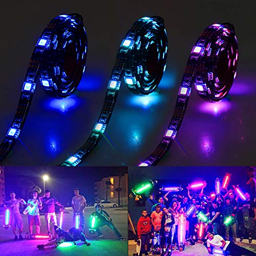 Led Strip Lights Battery Powered With Bluetooth APP, RGB led strip with APP Control, Waterproof, 4 AA batteries, Underglow Light for Longboard, Skateboards and Scooter, Bicycle, TV, Tent (2 x 1.64ft)