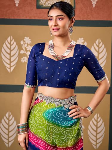 Image of SIRIL Women's Chiffon Bandhani Printed Saree, Sequence Embroidery Border