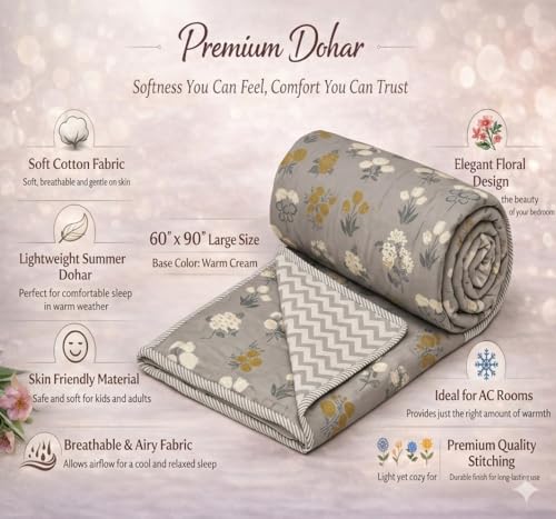 Image of 3-Layered Pure Cotton Reversible Dohar for Single Bed 60 x 90 Inches | Super Soft Lightweight AC Blanket /Quilt | All-Season Comfort & Washable Printed Cotton Dohar (Pack of 2) - Design 5