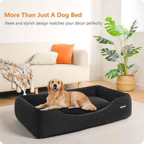 HMTOPE Hundebett, Hundesofa, Hundematte aus Cord, S/M/L, rutschfest, Abnehmbar und Waschbar, Weich und Atmungsaktiv, Dunkelgrau, 110 x 85 x 27 cm