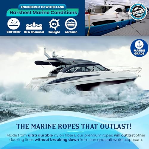 Image of Premium Nylon Boat Dock Lines & Ropes for Docking 5 /8'' x 25' | Double Braided Marine Rope & Mooring Line| Boat Ropes for Docking with Loop | UV & Saltwater Resistant Dock Ropes for Boats & Pontoons