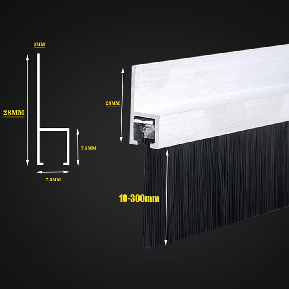 100cm Boudin De Porte Isolant Froid Bas De Porte Joint Brosse De Porte Anti Froid En Forme De H Avec Base En Alliage D'aluminium(25cm Brush)