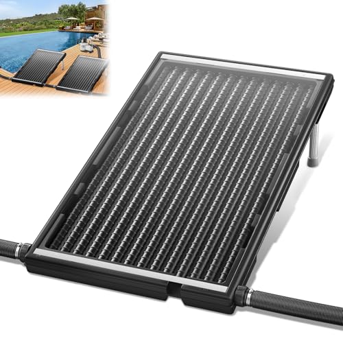 AufuN Pannello solare per piscina, riscaldamento solare, 110 x 69 x 14 cm, per piscina 10000 l/h, altezza regolabile 38 mm, attacco per acqua calda, tappetino solare per piscina, giardino, doccia da