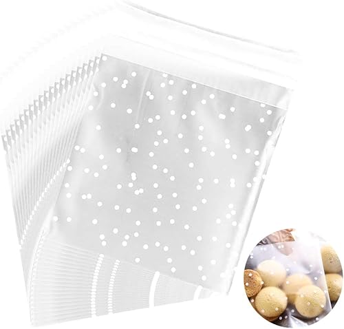 Juego de 500 bolsas autoadhesivas para golosinas, de 3.9 pulgadas, de celofán con lunares blancos, para fiestas, para piruletas, dulces, chocolates,