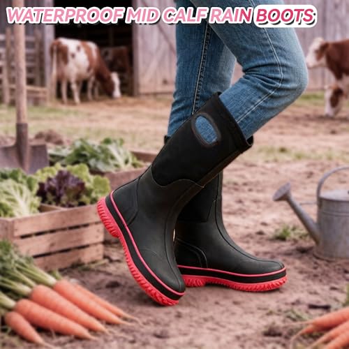 Image of Hbxooxts Women Mud Boots Waterproof Garden Shoes, Anti-Slip Rubber Rain Boots for Women, Outdoor Work and Farming with Easy-Clean Design
