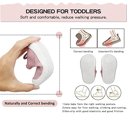 Sebellst Baby Girl Sneakers Toddler Infant First Walking Shoes Non-Skid Indoor Baby Sneakers Soft Sole Non Slip Cotton Mesh Breathable Lightweight Baby Shoes (Pink, 9-12 Months) #TOP4