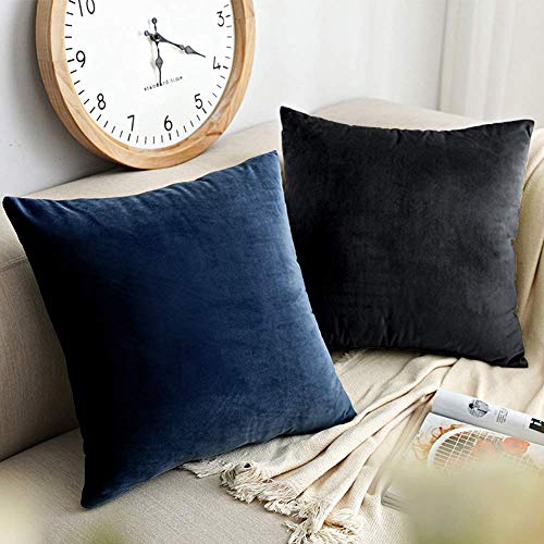 Image of NTBAY Zippered Velvet Square Throw Pillow Cover, Super Soft and Luxury Decorative Euro Pillowcase, 26x26 Inches, Charcoal Grey