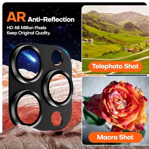 Image of Camera Lens Protector for iPhone 16 Pro Max /16 Pro /iPhone 15 Pro Max /15 Pro /iPhone 14 Pro Max /14 Pro, Aluminum Alloy Sapphire Glass Camera Screen Cover, Case Friendly- Black Titanium
