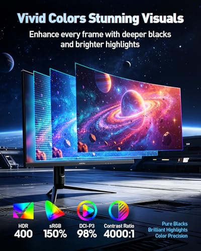 Image of KOORUI 34 inch Ultrawide Curved Gaming Monitor, 240Hz, WQHD 3440x1440, 1500R Immersive Display, Adaptive Sync, 1ms, DIC-P3 98%, HDR400, HDMI 2.1 /DP 1.4, VESA, for PC Gaming, Work & Play