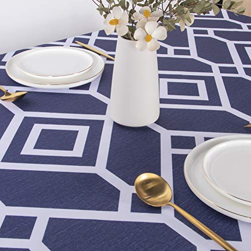 LUSHVIDA Moroccan Rectangle Table Cloth – Washable Water Resistance Microfiber Moroccan Tablecloth Decorative Table Cover for Picnic Banquet Party Kitchen Dining Room, 150 GSM (60 x 84 Inch, Navy