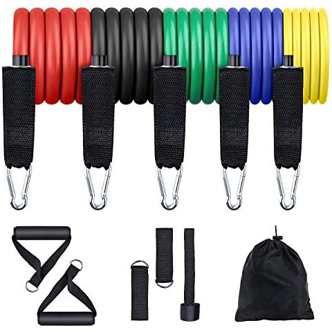 Resistance Bands Set, Exercise Bands with Handles, Workout Tubes Bands with Door Anchor, Carry Bag, Legs Ankle Straps for Resistance Training, Fitness, Physical Therapy, Pilates Cover