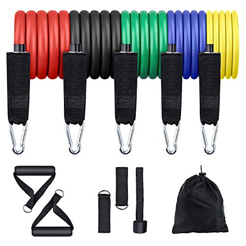 Resistance Bands Set, Exercise Bands with Handles, Workout Tubes Bands with Door Anchor, Carry Bag, Legs Ankle Straps for Resistance Training, Fitness, Physical Therapy, Pilates