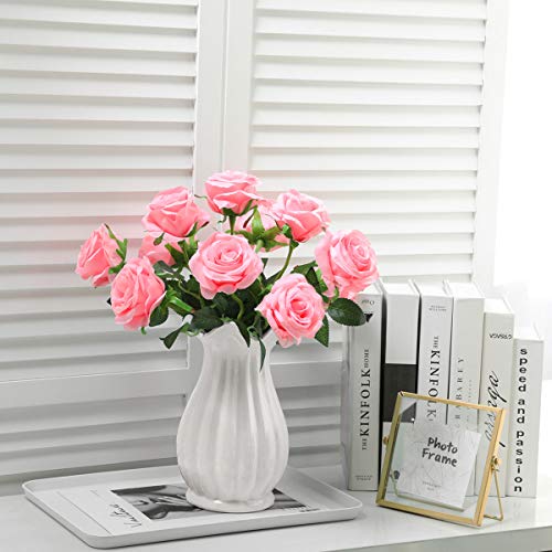 Image of Tifuly 12 Pcs Artificial Roses, 19.68 inch (50cm) Single Long Stem Fake Silk Rose Bridal Bouquet, Realistic Flower for Home Garden Party Hotel Office Decoration (Blurred Roses, Light Pink)