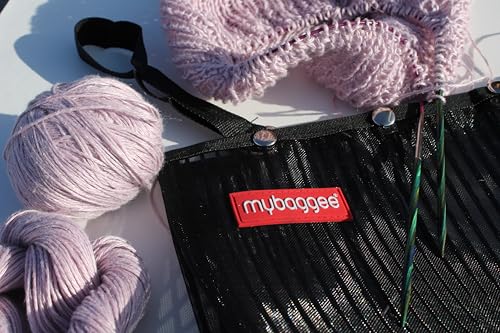 Image of Medium 4 Snaps Mesh Travel Knitting Bag with Snap Opening, Lightweight Nylon Storage Pouch for Yarns, Needles and Accessories (Black)