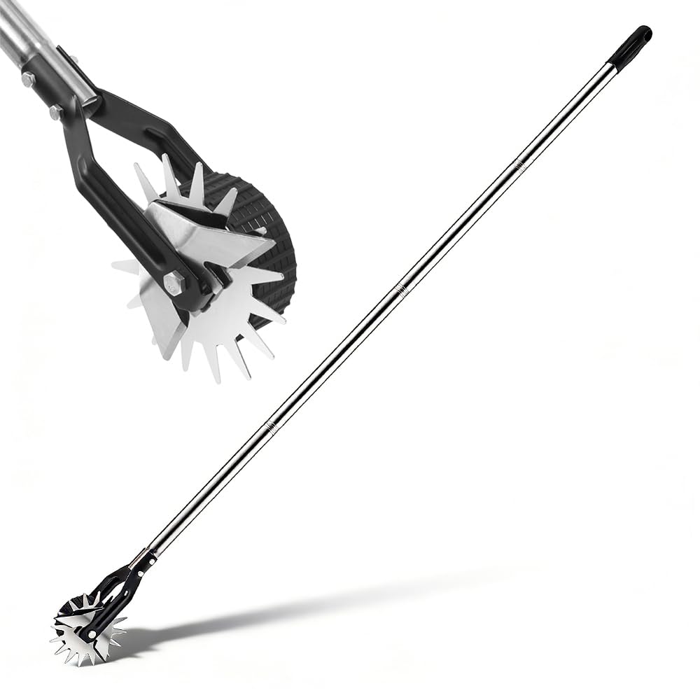 Cortabordes con Mango, Desbrozadora con Mango Ajustable de Acero Inoxidable, Cortador con Rodillo, Cortador de Bordes de CéSped Manual para Aceras con Rueda y Hoja Rotativa (100-170 cm)