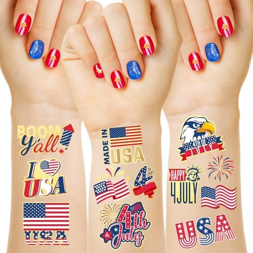 70PCS 4th of July Decorations Temporary Tattoos USA Flag