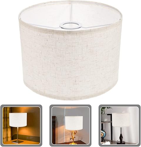 Miniatura 8 de SEWACC Lámpara de tambor pantalla de tela cubierta de luz de lino para lámpara de mesa lámpara de noche lámpara de pie blanco