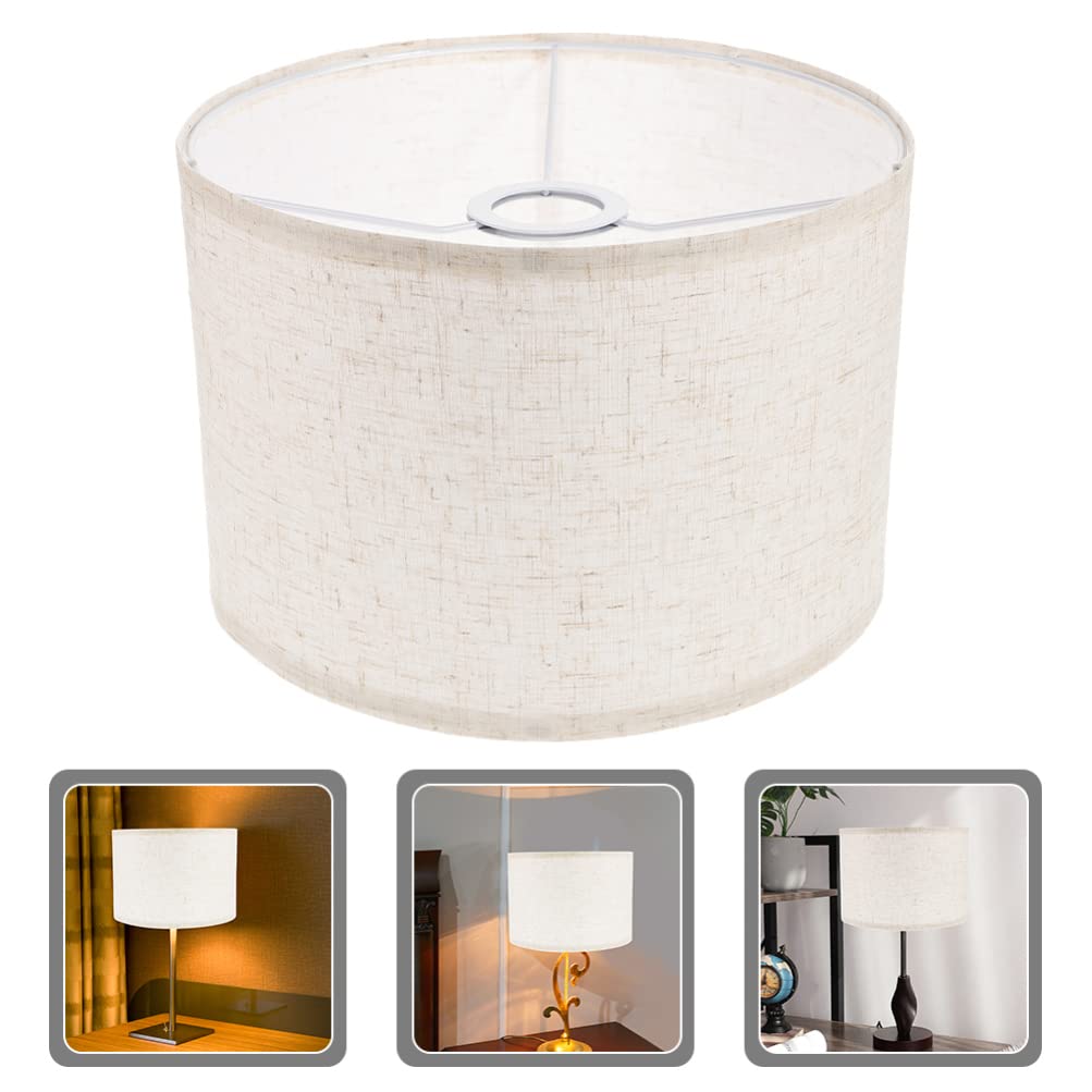 SEWACC Drum Lamp Shade Cloth Lamp Shade Linen Light Cover for Table Lamp, Bedside Lamp, Floor Lamp (White)