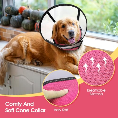 Image of ASENKU Adjustable Dog Cone Collar, Comfortable Cone for Dogs After Surgery, Soft Protective Pet Recovery Collar for Large Medium Small Dogs, Elizabethan Collar Dog Red, M