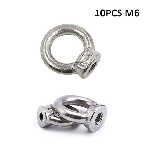 Vista 8 de Lependor M10 - Tuerca de ojo de elevación con forma de anillo métrico 304 de acero inoxidable con rosca de ojo de elevación - 6 piezas M10