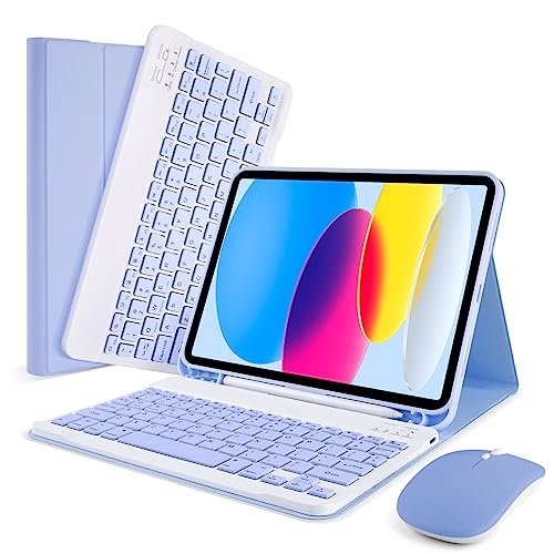 Image of SOPPY Bluetooth Keyboard Case with Mouse for iPad 11th Gen. (A16) 11-inch 2025, 10th Generation 10.9 inch 2022, Detachable Protective Cover, with Built-in Pen Holder, USB-C Rechargeable, Purple