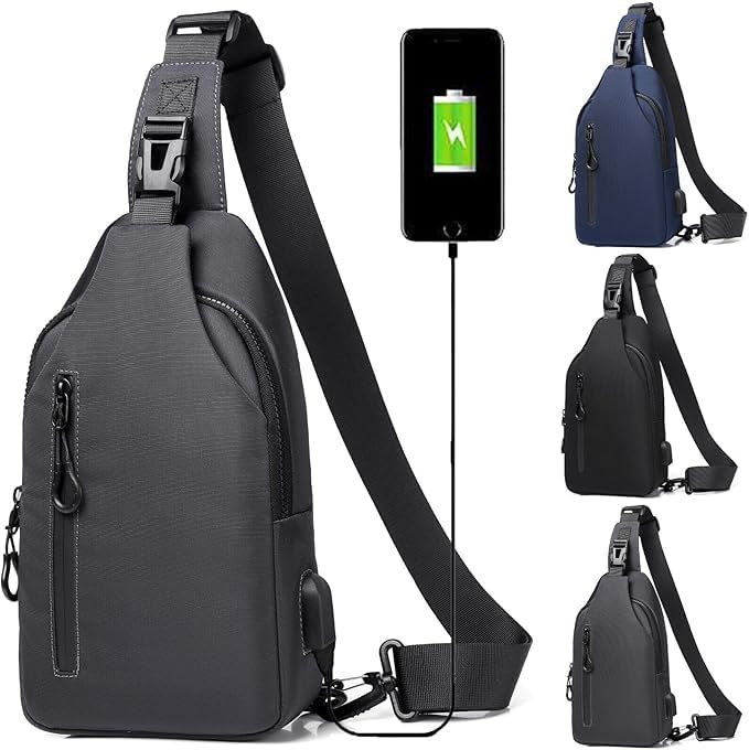 Bolso bandolera de hombre y mochila de pecho con conector USB para uso diario diario 2