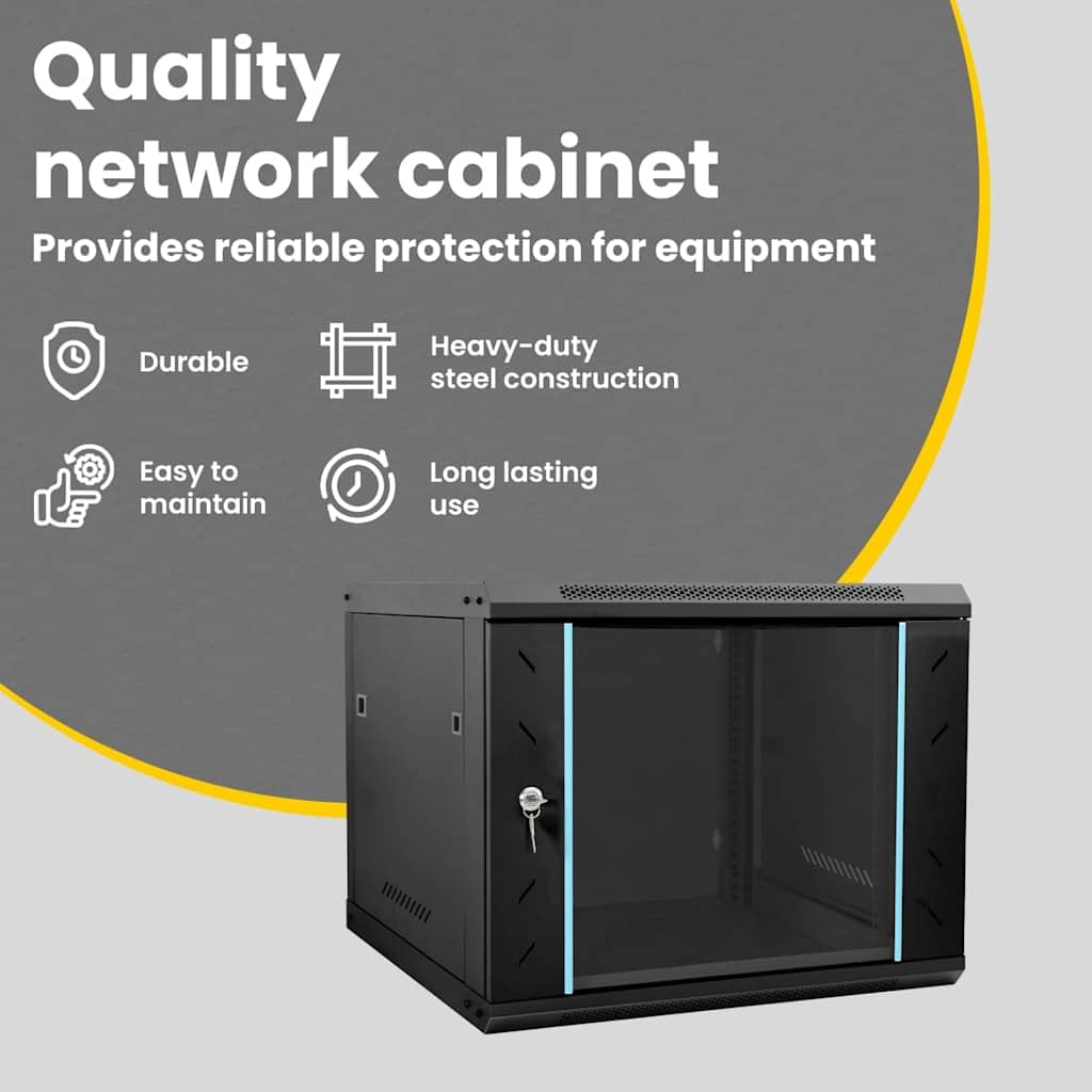 vidaXL Armoire réseau avec Stockage Noir 60 x 60 x 50 cm Acier, Solutions de Rangement Bureau, Armoire Solide, Technologie Murale, Serveur Industriel, Organisateur électronique