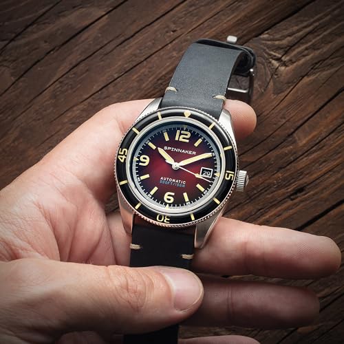 Image of Spinnaker Fleuss Men's Automatic Dive Watch - Miyota 8215 Movement, 43mm Stainless Steel Case, 150m Water Resistant, Leather Strap, SP-5055