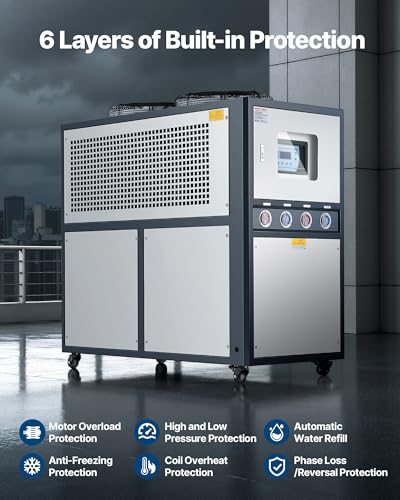 Image of VEVOR Air-Cooled Water Chiller, 12.3 HP, Industrial Water Chiller with 30,240 Kcal /h Cooling Capacity, Dual Compressor, 37 Gal Large Tank, LED Display, Cooler for Cooling Water, Not Air Conditioner